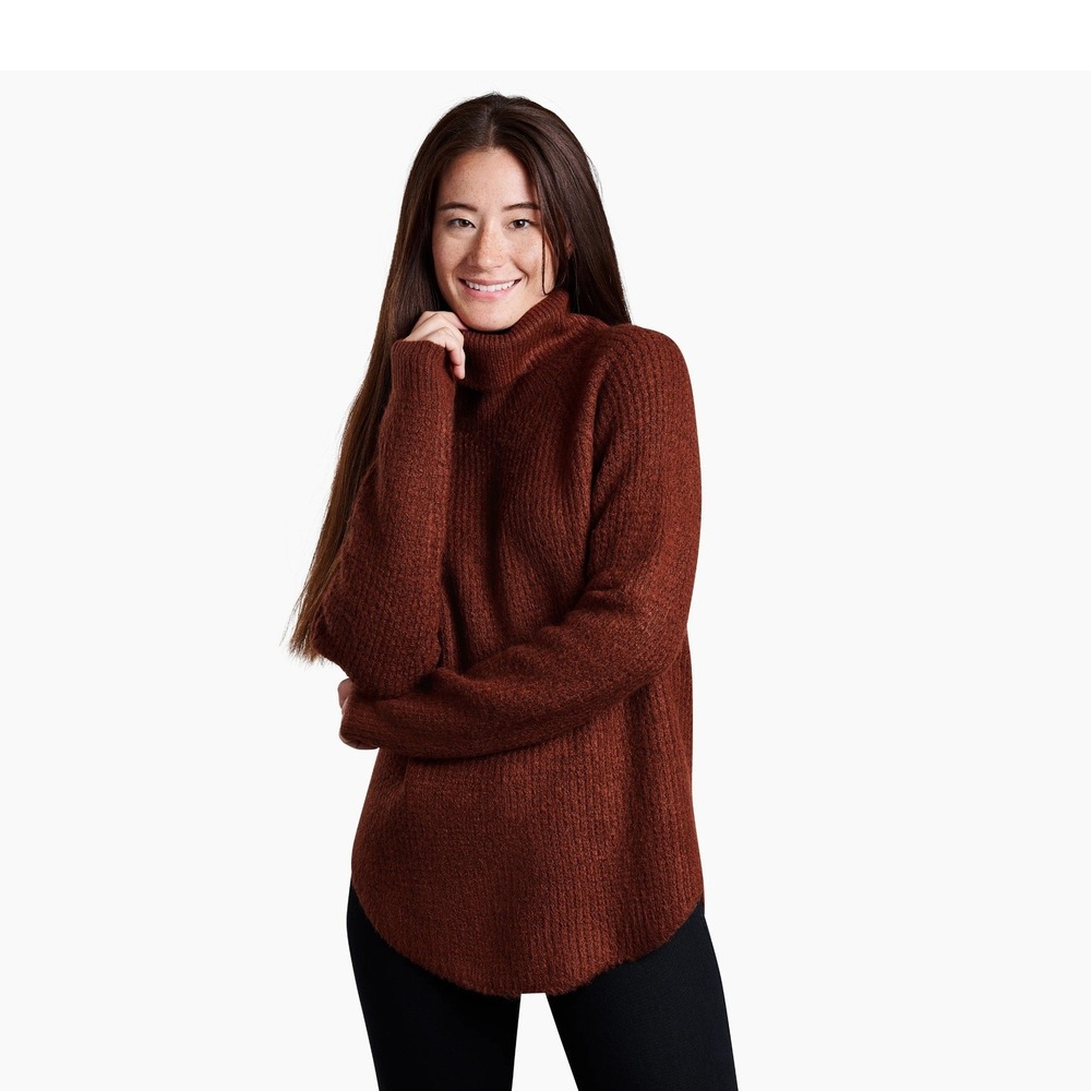 KUHL Sienna Sweater Women XL Rust Brown Turtleneck Waffle Knit Gorpcore Earthy